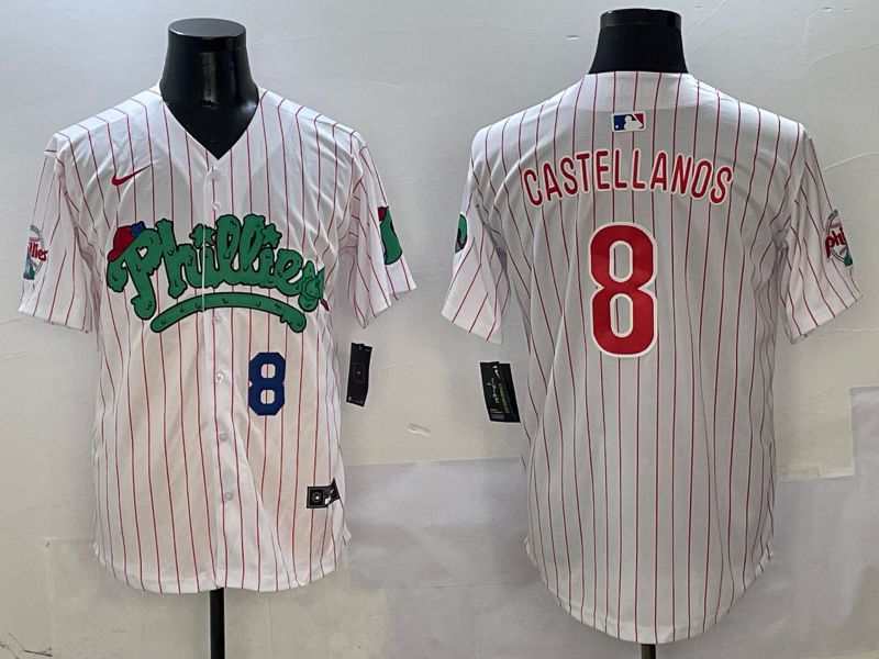 Men Philadelphia Phillies #8 Castellanos White Stripe Fourth generation Joint Name Nike 2025 MLB Jersey style 2